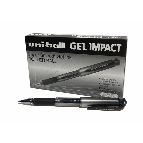 Uniball Signo UM153S Gel Impact Broad Rollerball Pen Black - 12 Pack