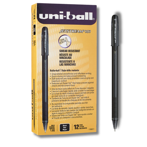 Jetstream UNI Rollerball Pen SX101 Medium 1.0mm BLACK - 12 Pack