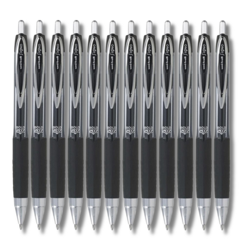 Uniball Signo Gell Rollerball Pen Retractable UMN207 BLACK - 12 Pack