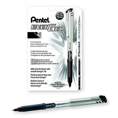 Pentel Energel BL17 Metal Tip Rollerball Pen 0.7mm BLACK - 12 Pack