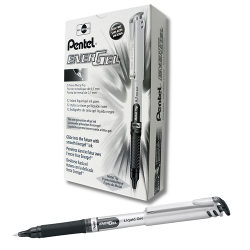 Pentel Energel Rollerball Pen Metal Tip 0.7mm BL17 BLACK - 12 Pack