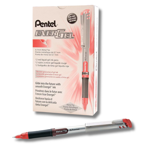 Pentel Energel Rollerball Pen Metal Tip  0.7mm BL17 RED - 12 Pack