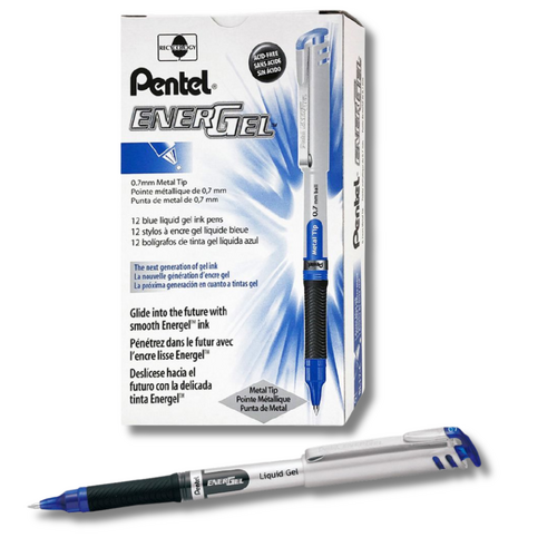 Pentel Energel Rollerball Pen Metal Tip 0.7mm BL17 BLUE - 12 Pack