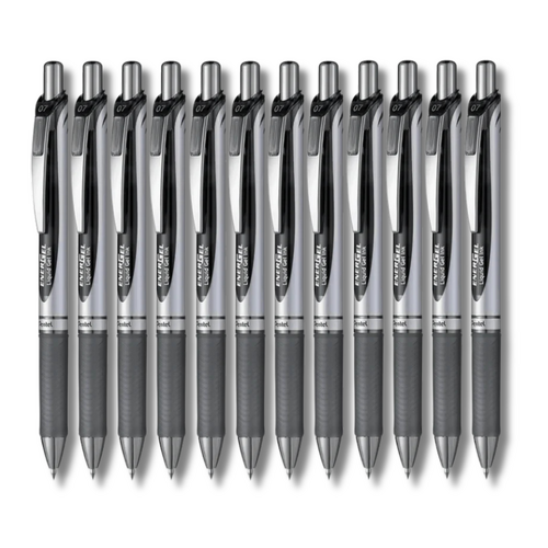 Pentel Energel Rollerball Pen Deluxe Retractable 0.7mm BL77 BLACK - 12 Pack