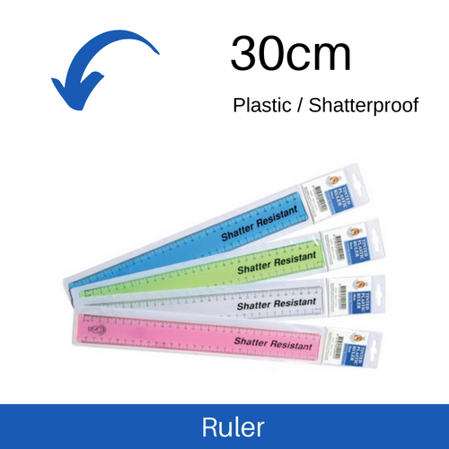 Ruler 30cm GNS  Plastic Shatterproof Shatter Resistant - Assorted Colours