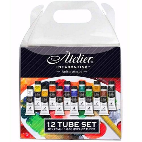Atelier Interactive Artists Acrylic Paint Set 12x20ml Tubes AT20SET12 - Assorted Colours