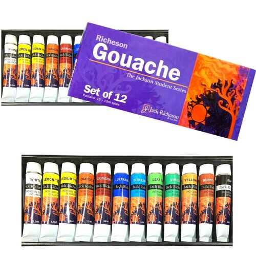 Jack Richeson Watercolour Oil Gouache Acrylic Paint Tube Set 12 x12ml Assorted Colours - JR427312