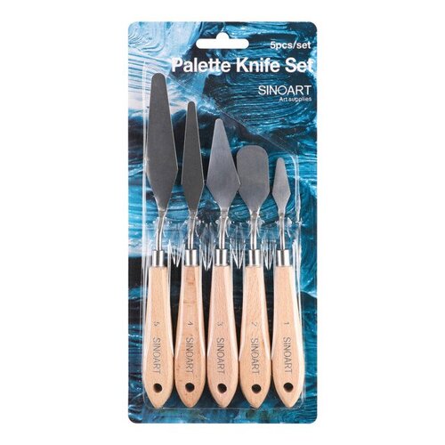 Sinoart Palette Knife Set Stainless Steel Wooden Handle 5 Pieces