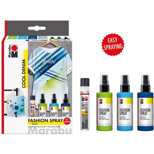 Marabu Fabric Spray Paint 4 Piece Set Water-Based COOL DENIM - MC171084