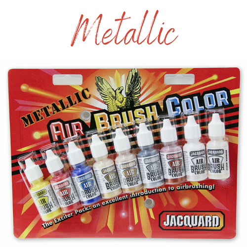 Jacquard Airbrush Colours Paint Fabric Wood Leather 9 Pack - METALLIC 