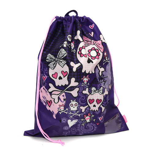 Spencil Drawstring Library Kids Bag - Purple Skulls