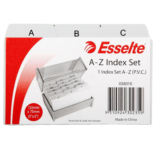 Esselte A-Z Indexed System Cards 5x3 PVC - Grey