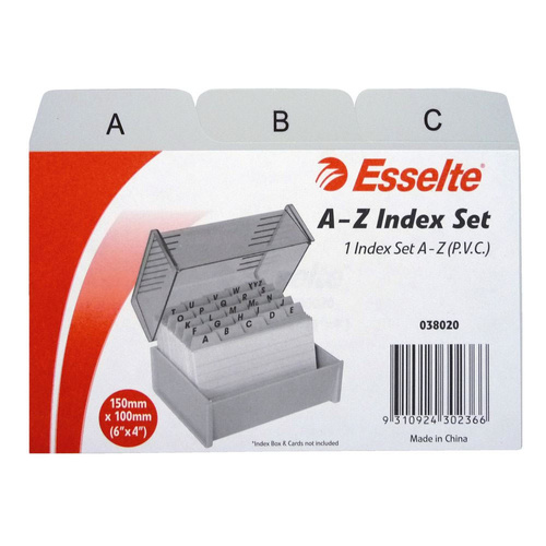 Esselte A-Z Indexed System Cards 6x4 PVC - Grey