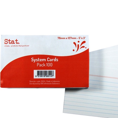 STAT System Cards Ruled (5"x 3"), 76x127mm White 100 Pack