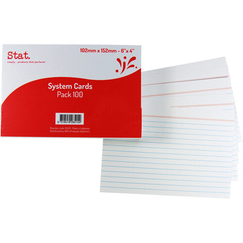 Sovereign System Cards Ruled( 6"x 4") 102 x 152mm White 100 Pack