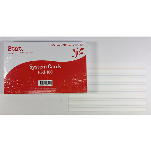 Stat System Cards (8"x 5") 127 x 203mm Ruled White - 100 Pack