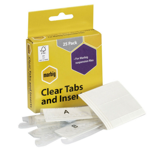 Marbig Clear Suspension File Tabs and Inserts Box of 25 - 81002
