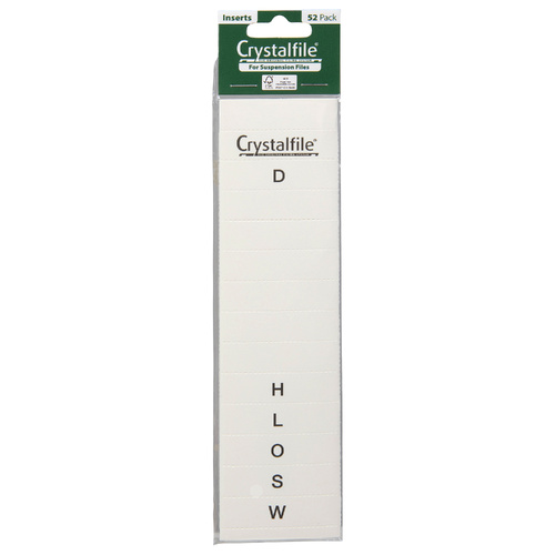 Crystalfile Inserts for Suspension File Tabs A-Z White 111540 - 52 Pack