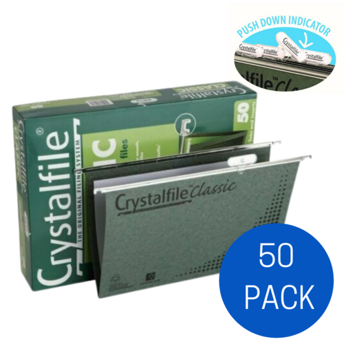 Crystalfile Suspension Files A4/Foolscap Classic Green + Tab Inserts Filing 111130C - 50 Pack