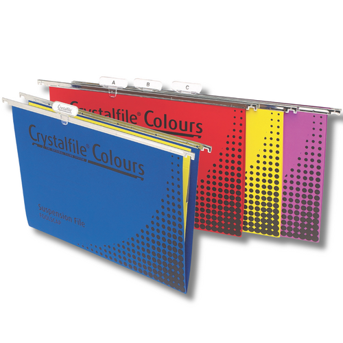 Crystalfile A4/FC Suspension Files Complete Foolscap 112478Y Assorted Colours - 25 Pack