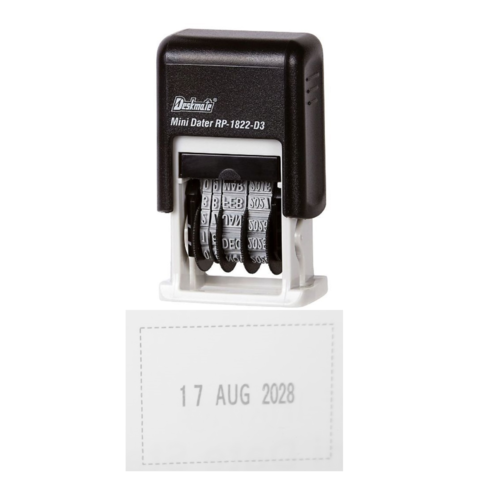 Deskmate Self Inking Mini Date Stamp 3mm Pre-Inked, Re-inkable Up To 100,000 Impressions- Black