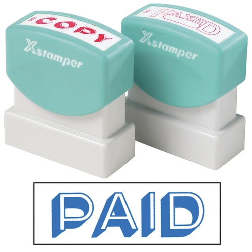 X-Stamper Self Inking Ink Stamp PAID BLUE Pre-Inked, Re-inkable Up To 100,000 Impressions - 1357