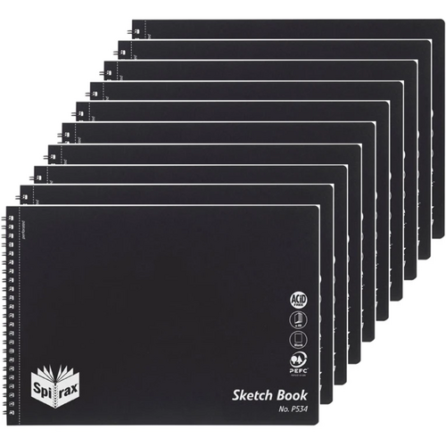 10 x Spirax Sketch Book P533 A3 Side Opening 40 Pages - BLACK
