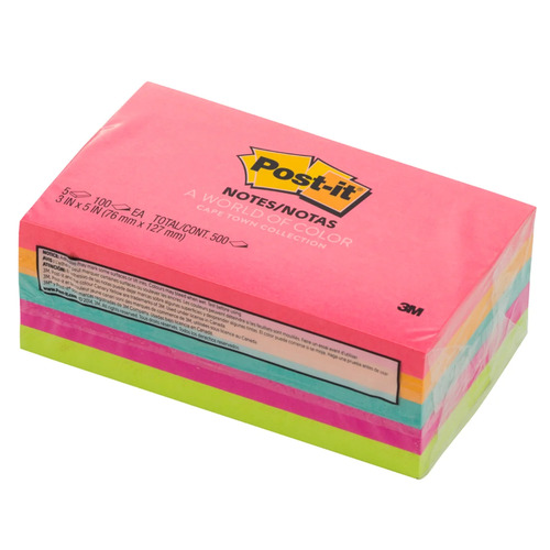 Post-It Notes 655-5PK 76x123mm Neon Assorted Colours - 5 Pack