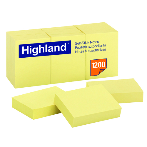 Highland Self Stick On Notes 38x50mm - 6539 - 12 Pads - Yellow