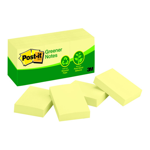 Post-It Notes Recycled 653-RP 36x48mm Yellow- 12 Pack