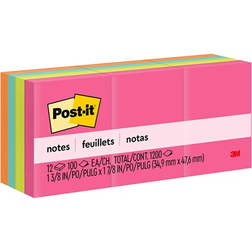 Post-It Notes 653AN 34.9x47.6mm Assorted Neon - 12 Pack