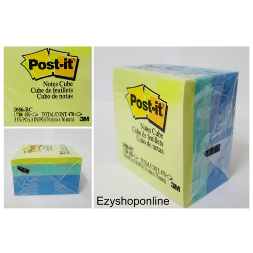 Post- it Note Cube 76x76mm - 2056-RC - 470 Sheets - Assorted Blue Wave