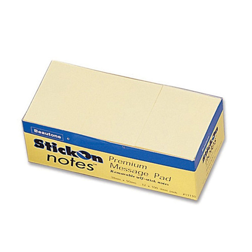 Beautone Stick On Notes 50x70mm - 12 Pads - Yellow