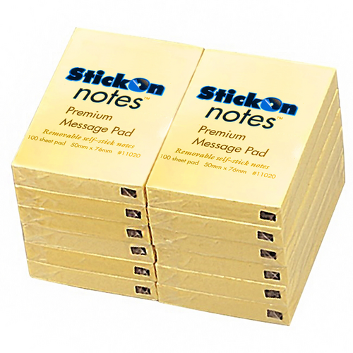 Beautone Stick On Notes 50x76mm - 12 Pads - Yellow