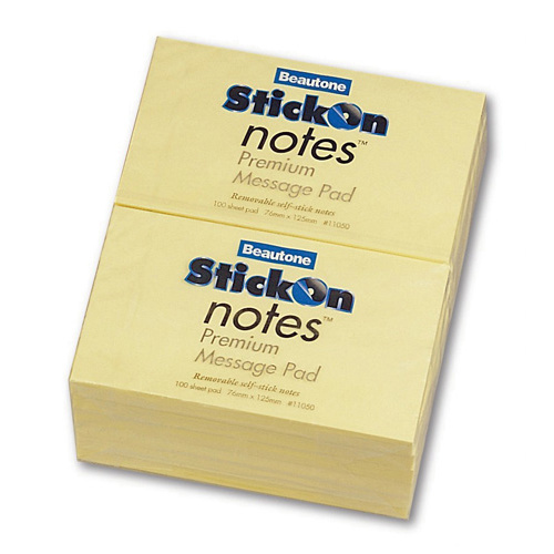 Beautone Stick On Notes 76x125mm Yellow - 12 Pack