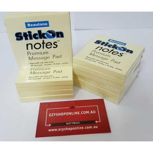 Bantex Stick On Notes Premium Message Pad 76 x 76mm - Yellow