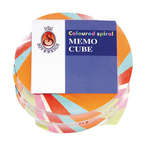 Sovereign Memo Cube Sticky Notes - Coloured Spiral 