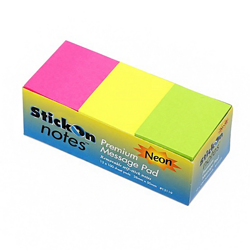 Beautone Stick On Notes 38x50mm - 12 Pads - Neon Assorted