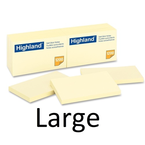 Highland Stick On Notes 6559 73x123mm Yellow - 12 Pack