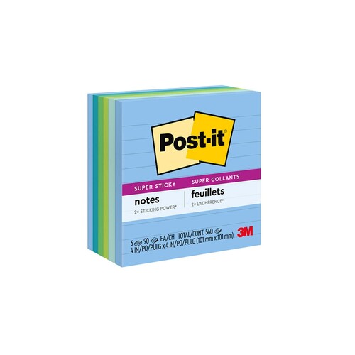 Post-it Super Sticky Notes Lined 98x98mm 675-6SST Tropical Assorted - 90 Sheets/Pad - 6 Pads