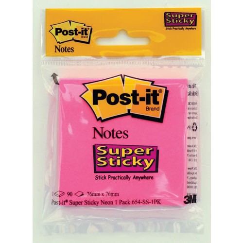 Post-It Notes Super Sticky 76x76mm Assorted Neon - 90 Sheet