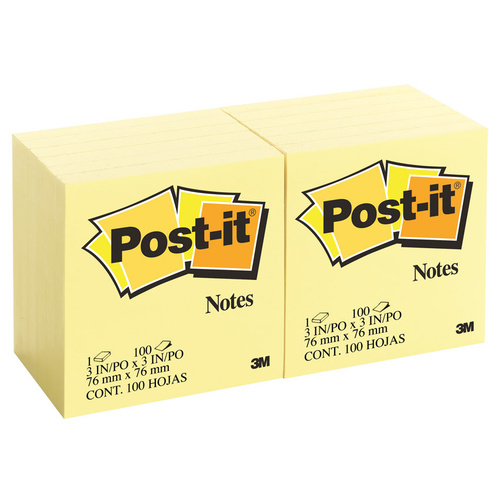 Post-It Notes 654 76x76mm Yellow - 12 Pack