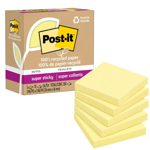 Post-it Sticky Notes Recycled 76x76mm 654R-5SSCY Yellow 7100290333 - 5 Per Pack