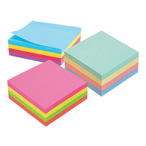Marbig Sticky Notes Pastel Cube 75x75mm 400 Sheet Assorted Pastel Colours - 1810899