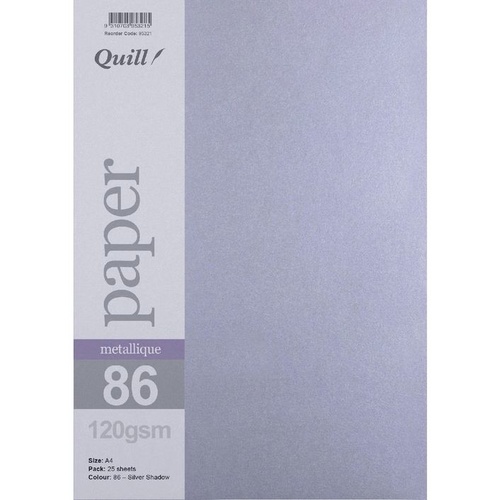 Quill Metallique A4 Metallic Specialty Paper 120gsm 25 Pack - Silver Shadow