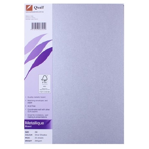 Quill Board Metallique 285GSM A4 Pack 25 - Silver Shadow