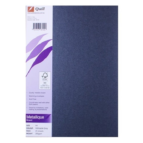 Quill Board Metallique 285GSM A4 Pack 25 - Anthracite