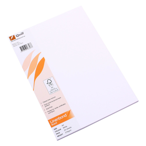Quill A4 Board Linenbond White - 25 Pack