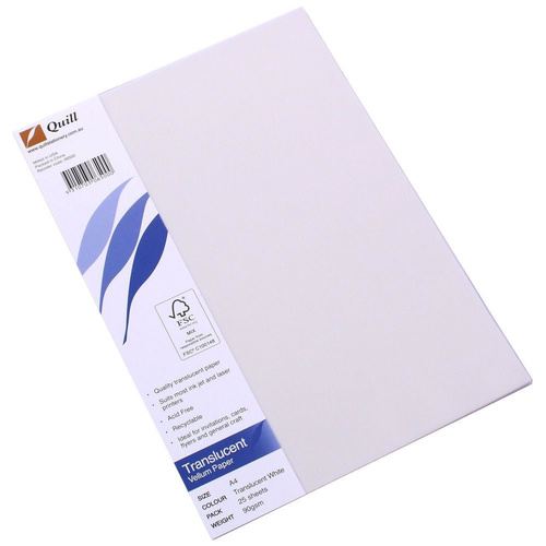 Quill A4 Specialty Paper Vellum Translucent 90gsm - 25 Pack
