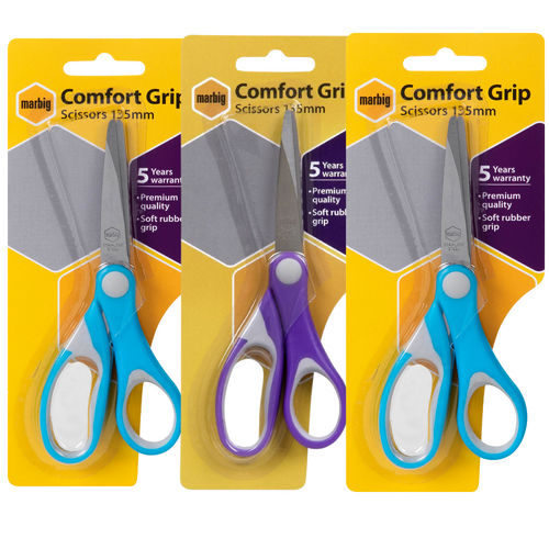 3 X Pairs Marbig Scissors 135mm Soft Comfort Fit 975470 - Assorted Colours